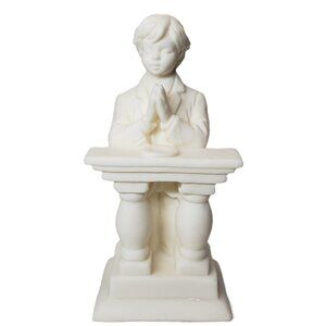 First Communion Figurine Keepsake Kneeling Young Boy Child Praying Altar Signed